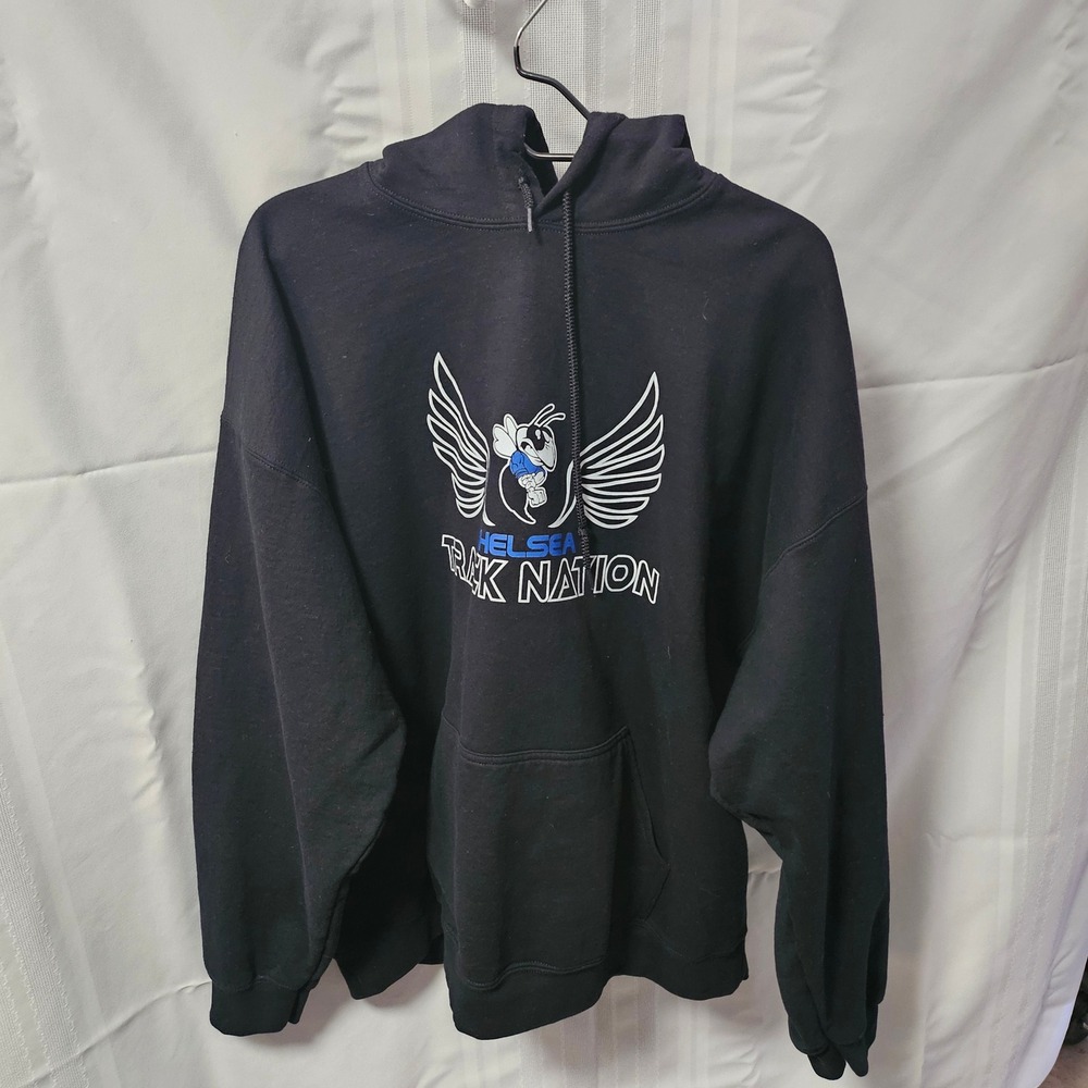 Gildan Hoodie Mens 2XL Black Chelsea Track Nation Hornet Graphic Heavy Blend